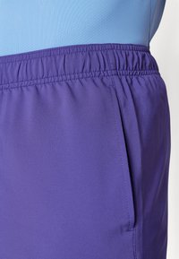 Lillad spordishortsid elastse vöökohtaga, millel on tekstuuriga sinine ülemine osa. Kangas näeb välja kerge ja sile ning külgedel on taskud.