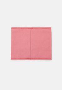 Chauffe-nuque en polaire rose doux, de forme rectangulaire avec des bords cousus, présentant une texture lisse et sans motifs ni accessoires supplémentaires.