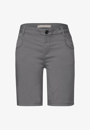 Grå shorts i en bomuldsblanding, med knaplukning, bæltestropper og to sidelommer med en glat tekstur.