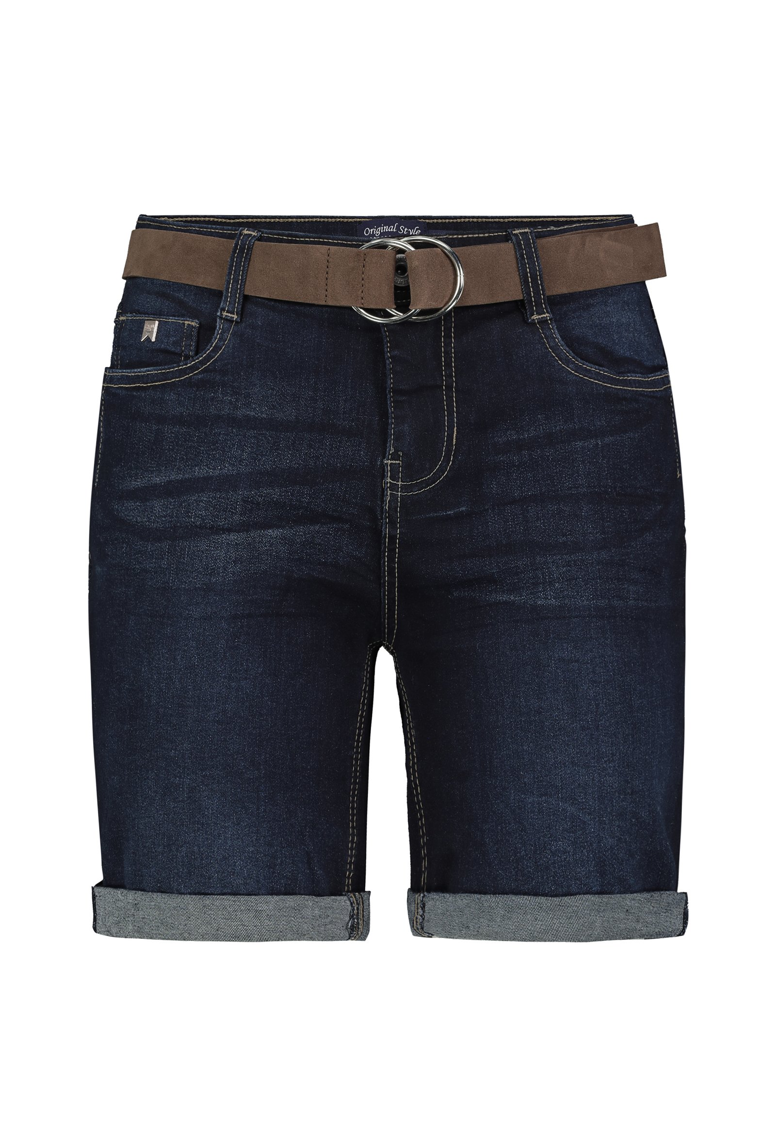 Sublevel Damen Bermuda-Shorts Aus Denim – Mit Buntem Geflochtenen Gürtel, Mid-Waist-Passform, Aus Baumwolle & Elasthan