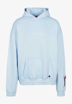 Světle modrá mikina s volným střihem, přední klokánková kapsa, elastický lem a vyšívané logo "dada". Obsahuje kapuci se šňůrkou.