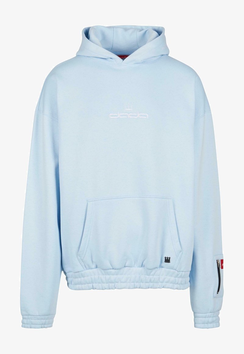 Helle blaue Kapuzenjacke mit lockerer Passform, vorderer Kängurutasche, elastischem Saum und gesticktem "dada"-Logo. Verfügt über eine verstellbare Kapuze.