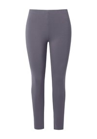 Leggings grises hechos de una tela suave y elástica. Cuentan con una cintura elástica y un diseño ajustado que se estrecha en los tobillos.