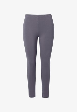 Graue Leggings aus einem glatten, elastischen Stoff. Verfügen über einen elastischen Bund und ein eng anliegendes Design, das an den Knöcheln schmal zuläuft.