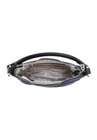 Borsa in pelle nera con chiusura a zip. L'interno presenta un motivo testurizzato di "Bognner" in tonalità di grigio. Manico robusto attaccato.