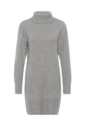 Abito a maglione grigio con collo alto realizzato in morbido tessuto a maglia. Presenta maniche lunghe, una vestibilità rilassata e polsini e orlo a costine.