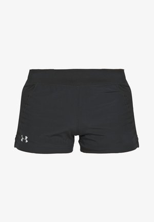 Short de sport noir avec large ceinture et petit logo blanc Under Armour sur la jambe gauche, présenté sur fond blanc.