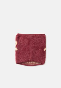 Scaldacollo in pelliccia sintetica color bordeaux con una texture morbida, caratterizzato da un leggero motivo e un'apertura elasticizzata per una vestibilità sicura.