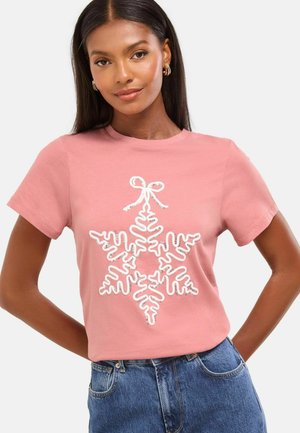 REGULAR FIT - CREW NECK - Nyomott mintás póló - pink snowflake