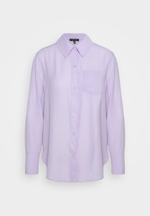 Light purple long-sleeve button-up shirt with pointed collar and single chest pocket, displayed on a plain white background.