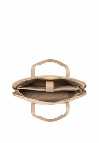 Beżowa torba na ramię z dwoma przegródkami i zapięciem na zamek błyskawiczny. Gładka faktura, mocne uchwyty i akcenty w kolorze złotym.