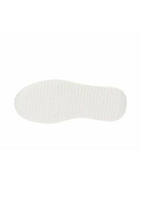 Plantilla de zapato de goma blanca con costillas verticales y una hendidura circular en el centro, diseñada para comodidad y soporte.