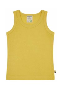 Geel katoenen tanktop met een ronde halslijn en brede schouderbanden, voorzien van een rechte zoom en een klein multikleurig label aan de zijkant.