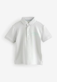 Polo shirt grigio chiaro realizzato in cotone, con colletto, placca a tre bottoni e dettagli ricamati blu discreti.