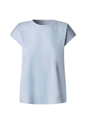 Svijetloplava pamučna majica kratkih rukava s okruglim izrezom. Na prsima se nalazi mali bijeli logotip. Glatka tekstura i opušteni kroj.