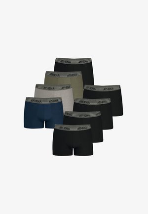 Boxers pour hommes dans différentes couleurs : marine, gris, olive et noir. Taille douce et élastique avec le branding "ATHENA". Tissu en mélange de coton.