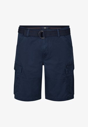 Marineblauwe cargoshorts van katoen met een geweven riem, voorzien van meerdere zakken en een comfortabele pasvorm.