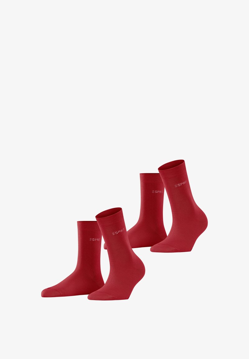 Chaussettes en mélange de coton rouge de longueur mi-mollet, avec une texture lisse et des poignets élastiques. Présente un logo discret imprimé sur le côté. Ensemble de quatre paires.