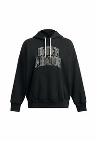 Juodas gobtuvėlis su dideliais baltais rašmenimis "UNDER ARMOUR". Turi priekinę kišenę ir elastinius rankovių bei apatinio krašto iškarpimus.