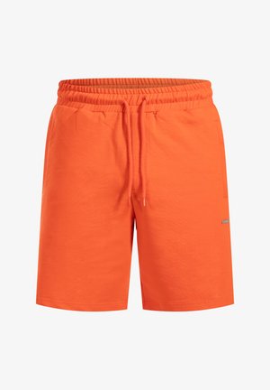 Lysorange shorts lavet af blød bomuld med elastisk talje, snøre lukning og sidelommer. Ingen synlige mønstre eller accenter.