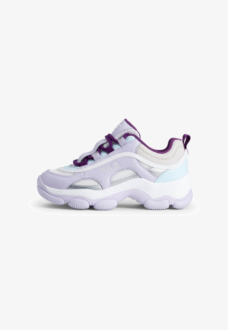Sneaker med en överdel i lavendel och vitt syntetmaterial, med lila accenter och meshpaneler. TJock vit sula med texturerat greppmönster.