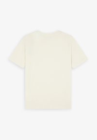 Lichtbeige t-shirt met korte mouwen, gemaakt van zachte katoen, met een klassieke ronde hals en een schone, onopgemaakte achterkant.