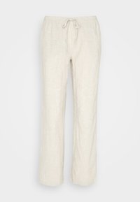 Linnebyxor med dragsko i ljusbeige. Löst sittande, rak ben-design, med en texturerad yta och elastisk midja. Inga synliga fickor.