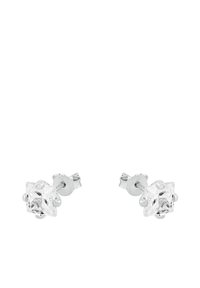 Par de pendientes de plata con gemas transparentes de corte cuadrado en engastes de cuatro garras.