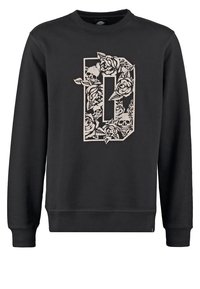 Felpa nera con una grande grafica a forma di lettera "D" con texture floreale, rose e teschi, collo rotondo e polsini a costine.