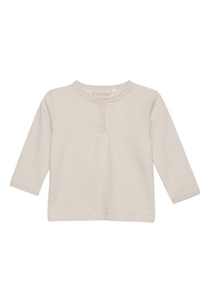 Lichtbeige longsleeve-shirt van zachte katoen. Heeft een ronde halslijn en een knopenlijst met drie knopen. Eenvoudig ontwerp met gestikte accenten.