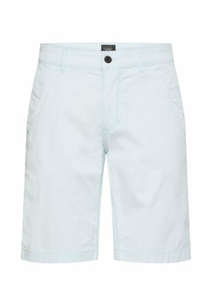 Lyseblå casual shorts til mænd med frontknap, bæltestropper og sidelommer.