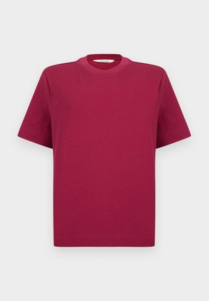 Plain dark red short-sleeve crew neck T-shirt displayed on a white background.