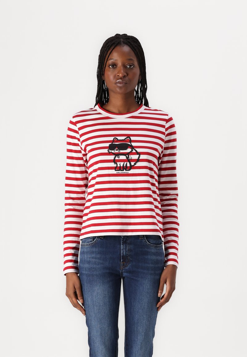 KARL LAGERFELD IKON PRINT STRIPE - Top s dlouhým rukávem - scarlet sage/cream stripe