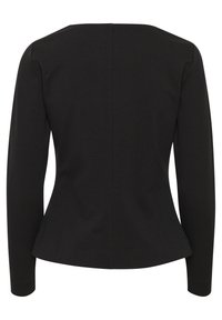 Musthave must avohē top musta mustgava jala, mis on muus kurgus straigh jühiseks, outfittingu vöidik ja peplum asend. Tehtud sujuvast, venivast kangast, millel on õrnad õmblused.