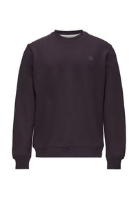 Unisex sweatshirt van dikke katoen, in donkerpaars. Beschikt over een ronde hals, lange mouwen en een klein logo op de borst.