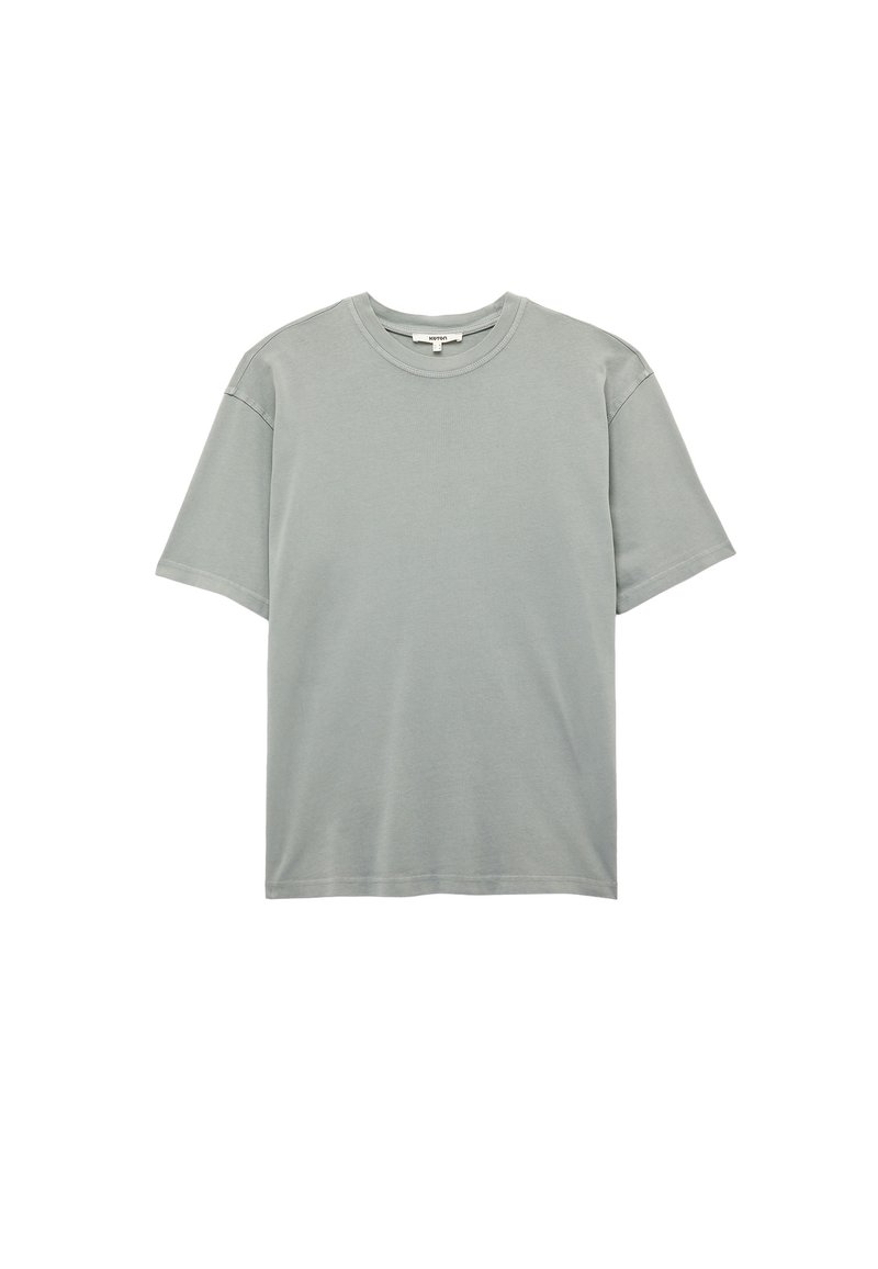 Lichtgrijze t-shirt van katoen, met een ronde hals, korte mouwen en een losse pasvorm met minimale stikdetails.