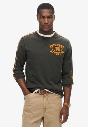 Superdry ATHLETIC STRIPED LONG SLEEVE - Long sleeved top - washed black