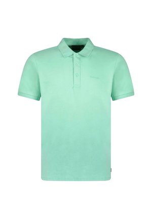 Mintgroene polo met zachte stof, voorzien van een knoopsluiting, korte mouwen en een subtiele logo op de borst.