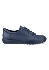 Baskets basses pour homme en cuir bleu marine avec fermeture à lacets et semelle en caoutchouc noire, dotées de la technologie Gore-Tex et la marque ECCO.