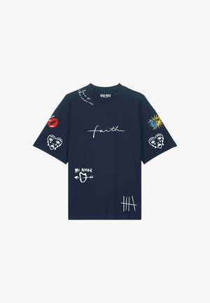 Mira Paris, TATTOO BRUTAL OVERSIZED DROPPED SHOULDER TEE 26 UNISEX - Trükipildiga T-särk - navy