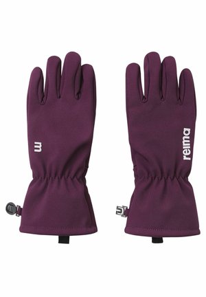 Lila wasserdichte Handschuhe mit einem eng anliegenden Handgelenkdesign, elastischem Bündchen und Logodetails. Hergestellt aus strapazierfähigem, flexiblem Material.
