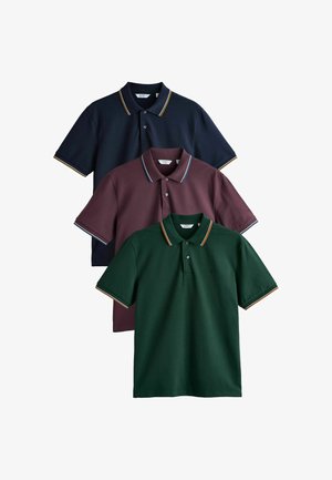 Next, REGULAR FIT - SHORT SLEEVE TIPPED 3 PACK - Polo shirt - navy plum green
