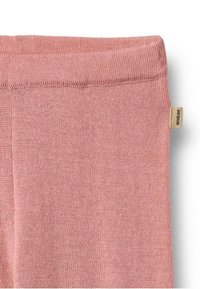 Roze gebreide leggings met een zachte textuur. Voorzien van een brede, rekbare tailleband en een label aan de zijkant met de merknaam.