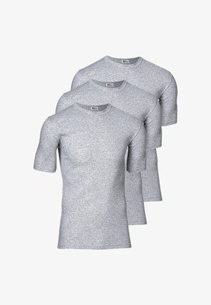 Grå bomulds t-shirt med korte ærmer og boxershorts. Glat tekstur, tætsiddende design og rund hals. Minimalistisk udseende uden synlige mønstre.