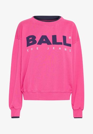 Roze sweatshirt van katoen, met een ronde hals, lange mouwen en vet navy tekst met de woorden "BALL THE JEANS" op de voorkant.