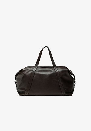 Borsa da viaggio in pelle marrone scuro con due manici e superficie testurizzata, mostrata su sfondo bianco.