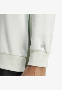 Hellgrüner Sweater mit gerippten Bündchen. Verfügt über ein kleines Globus-Logo am Ärmel. Weicher Stoff mit lockerer Passform.