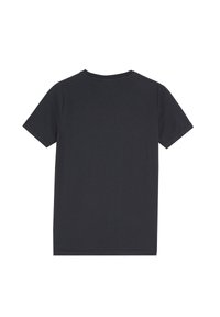 Zwarte t-shirt met korte mouwen van katoen. Eenvoudig ontwerp met een ronde halslijn en rechte snit. Geen patronen of zichtbare hardware-details.
