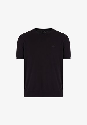 T-shirt in cotone nero con scollatura rotonda e maniche corte. Presenta un logo discreto sul petto e una texture liscia e uniforme.