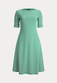 STRIPED STRETCH COTTON RIBBED MIDI DRESS - Φόρεμα από ζέρσεϊ - stem/white